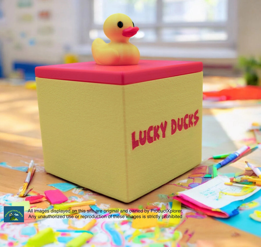 3D printed Lucky Ducks in a box with a duck on the lid outstanding tool for  Classroom management and sourcing students